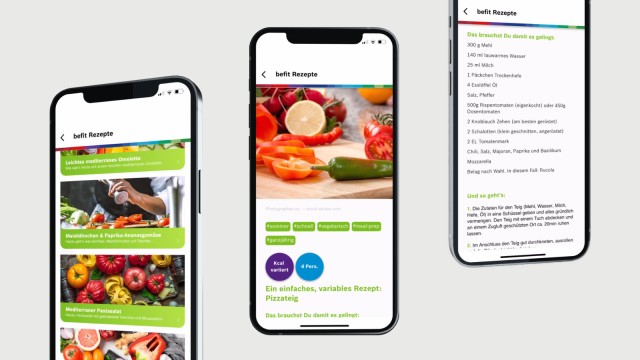 Bosch BKK App auf drei Smartphone Bildschirmen