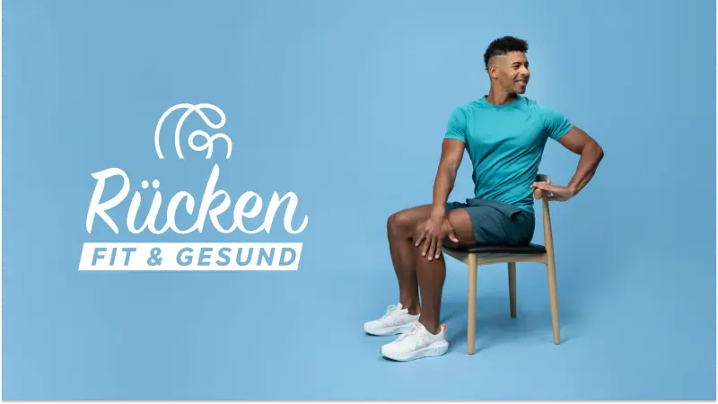 Mann macht Dehnübung für den Rücken auf einem Stuhl
